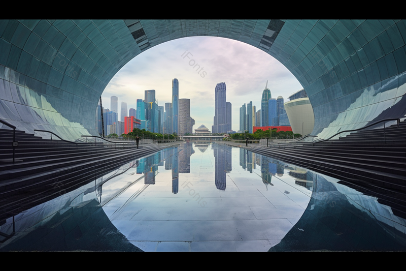 拱形桥下城市高楼高清摄影实拍图,高清,摄影图,摄影图片,图片大全,摄影图免费下载